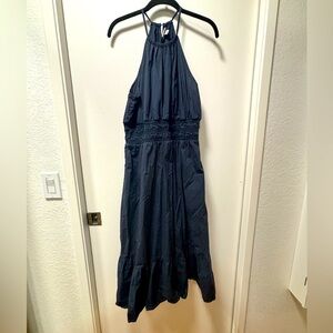 A New Day Navy Blue Halter Midi Dress – Cotton, Size L